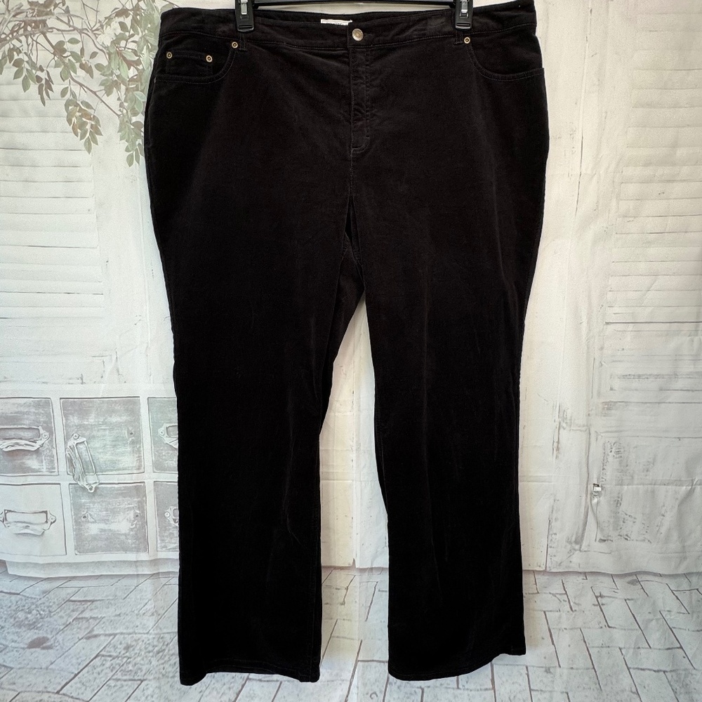 Charter Club Shop Pants Womens Black Velveteen Velour Stretch Casual Plus 22W
